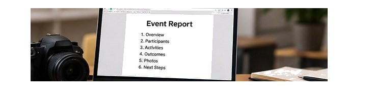 Camera, laptop and notes used to document an event